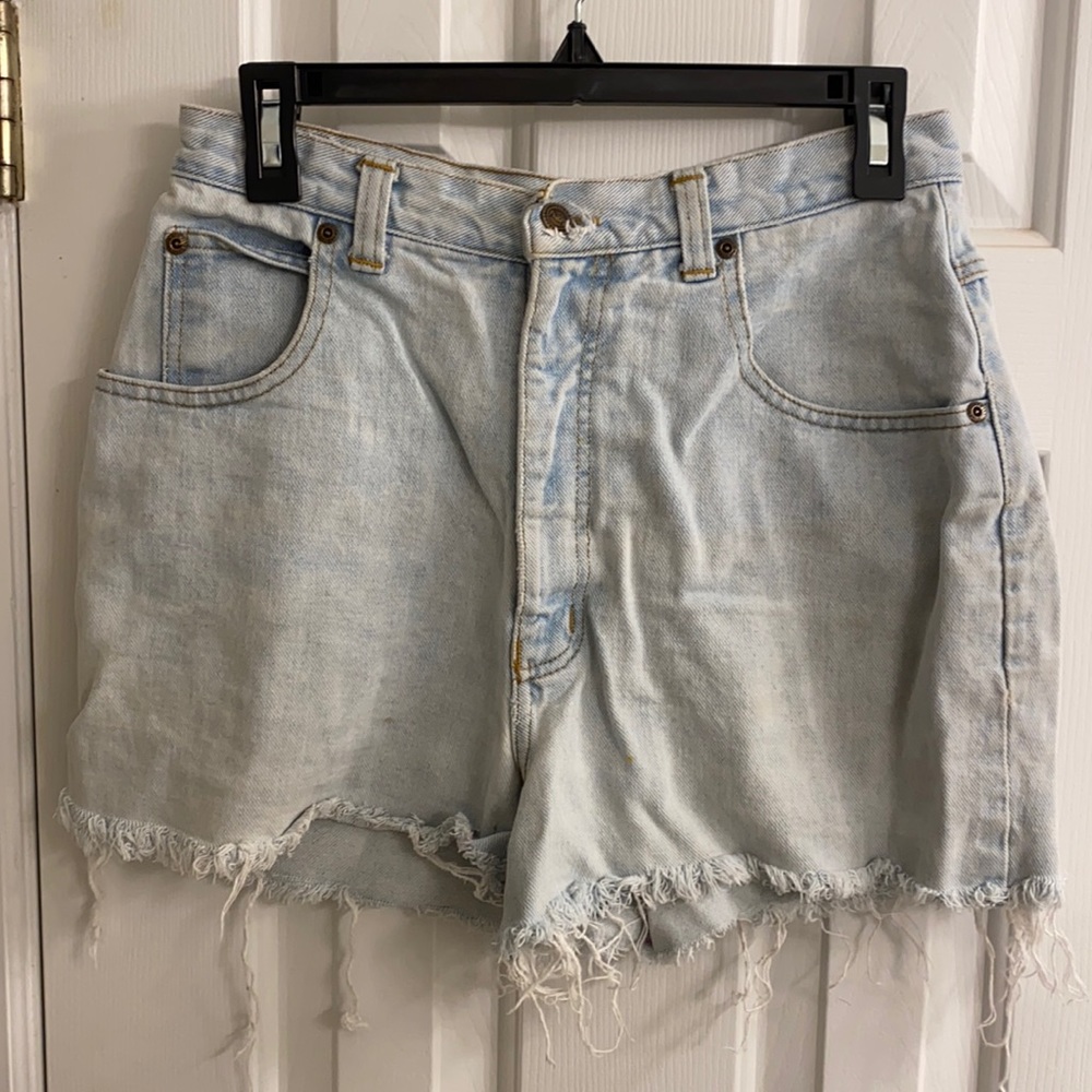 High waisted light wash ripped shorts